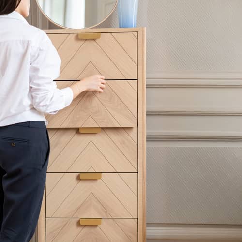 Marius Chiffonier natural wood H 130 x L 45 cm - Hartô - Natural oak - MDF veneer oak, Solid oak