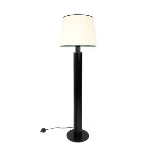 Lampada a stelo Riviera tessuto legno bianco nero / Giunco d\'India & cotone - H 155 cm - Maison Sarah Lavoine - Nero - Acciaio laccato, Cotone, Rattan laccato