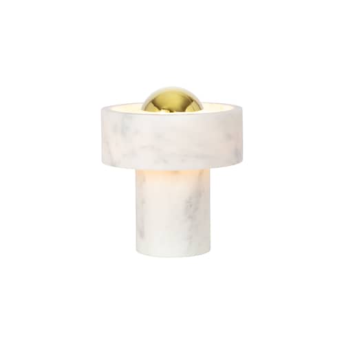 Lampe sans fil rechargeable Stone Portable LED marbre blanc / Ø 16 x H 19 cm - Tom Dixon - Marbre blanc / Laiton - Acier finition laiton, Marbre