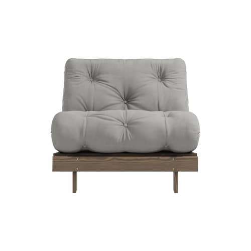 Fauteuil convertible Roots / Dormeuse & lit d\'appoint - 3 positions / Structure marron - KARUP DESIGN - Gris 746 / Bois marron - Fibres recyclées mélangées, Mousse, Pin massif certifié FSC laqué, Tissu
