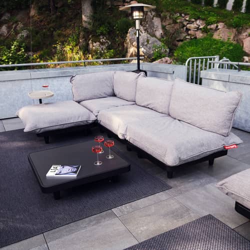 Canapé de jardin modulable Paletti set tissu marron / Accoudoir gauche - L 280 x 190 cm - Fatboy - Rayé / Cacao - Acier, Mousse polyester, Polyéthylène recyclé, Tissu oléfine