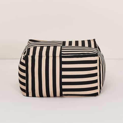 Pouf Otto tissu noir / Repose-pieds - 55 x 55 cm - NOBODINOZ - Noir & sable - Coton biologique, Polystyrène expansé