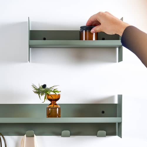 Pli Slim Shelf metal green / W 30 x D 10 cm - TIPTOE - Eucalyptus grey - Powder coated steel