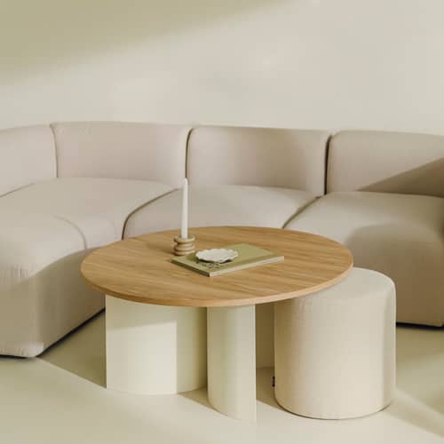Table basse Gavo / Ø 95 x H 44 cm - NOO.MA - Frêne naturel & beige - Acier, MDF plaqué frêne certifié FSC