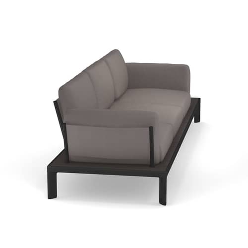 Gartensofa 3-Sitzer Tami metall textil grau / 3 Plätze - L 277 cm - Emu - Gewebe grau / Gestell: schwarz und anthrazit - Aluminiumlegierung, Polyacryl-Gewebe, Schaumstoff, WPC Bambus