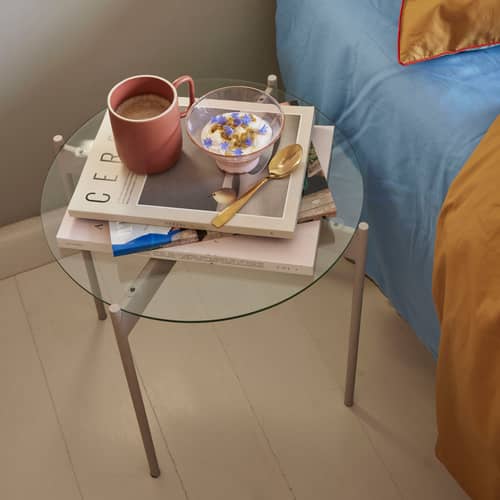 Tavolino d\'appoggio Beam vetro beige / Ø 45 x H 42 cm - HÜBSCH - Sabbia - Ferro, Vetro