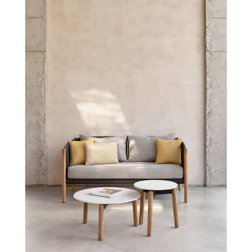 Tavolino d\'appoggio Lento ceramica bianco legno naturale / Ceramica e teak - Ø 45 x H 44 cm - Vincent Sheppard - Ø 45 cm / Bianco e teak - Alluminio termolaccato, Ceramica, Teck