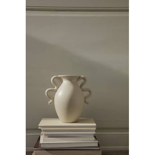 Vase Verso céramique blanc beige / Ø 18 x H 27 cm - Ferm Living - Crème - Grès émaillé