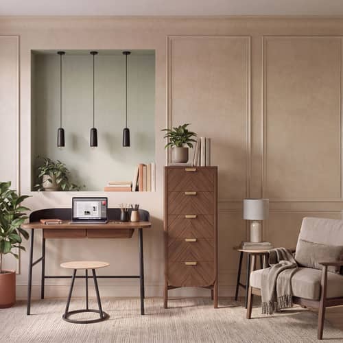 Marius Chiffonier natural wood / L 50 x H 130 cm - Hartô - Tinted oak - Brass, MDF veneer tinted oak, Tinted oak wood