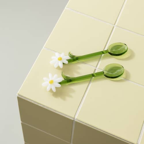 Cuillère à café Flora verre vert / Set de 2 - L 13,5 cm - & klevering - Vert - Verre borosilicaté