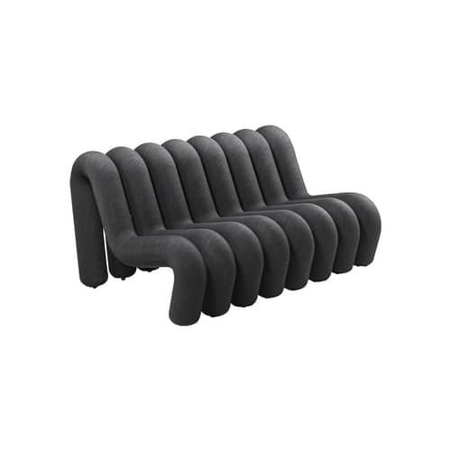 Sofa Extra Bold Sofa textil grau / 2-Sitzer - L 148 cm (8 Röhren) - Moustache - Schwarz-Ecru Schwarz - Kaltschaum, Stahl, Wolle