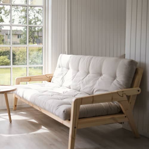 Canapé convertible Grab / L 204 cm - 3 places - KARUP DESIGN - Beige 747 / Pin clair - Fibres recyclées mélangées, Mousse, Pin massif certifié FSC, Tissu