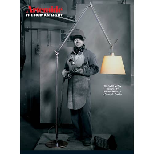 Lampadaire Tolomeo Mega métal papier beige / Ø 36 cm - H 148 à 327 cm - Artemide - Ecru / Pied alu - Aluminium, Papier parchemin