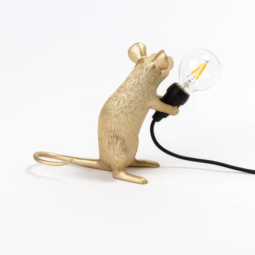 Lampe de table Mouse Sitting #2 / Souris assise / Câble USB - Seletti - Doré - Résine