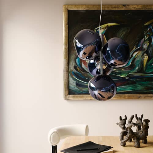 Melt Chandelier Mini Pendant plastic material grey / LED - Ø 54 x H 63 cm / Metallised polycarbonate (color change) - Tom Dixon - Smoke - Blow-moulded polycarbonate, Steel