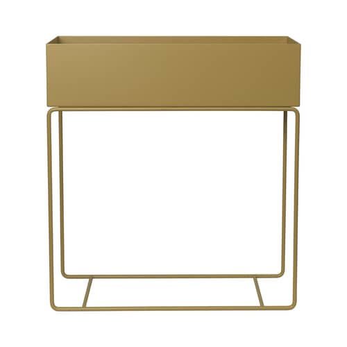 Pflanzgefäß mit Gestell Plant Box metall gelb / Ablage - B 60 x H 65 cm x T 25 cm - Ferm Living - Gelb Stroh - Stahl