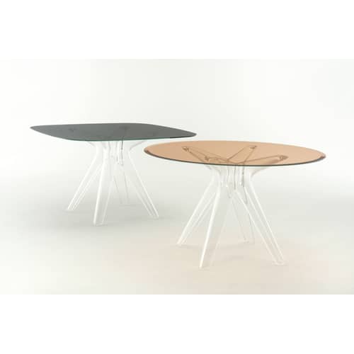 quadratischer Tisch Sir Gio glas grau transparent / Glas - 120 x 120 cm - Kartell - Rauchglas / Fuß transparent - Glas, Polykarbonat