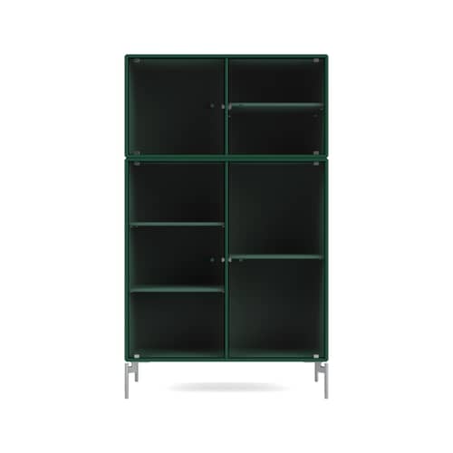 Geschirrschrank Ripple III holz grün / Vitrine - B 69,6 x T 38 x H 105 cm / Wellglas - MONTANA - Pine 136 / Verchromte Füße - Geriffeltes Glas, lackierte Holzfaserplatte, verchromter Stahl