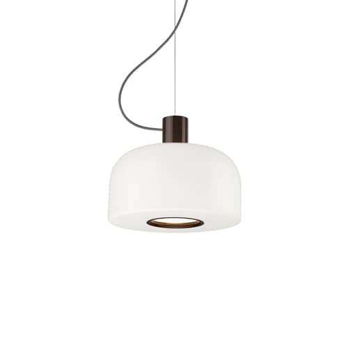 Sospensione Bellhop Glass S1 vetro marrone / Ø 33 x H 18,5 cm - Flos - Cioccolato - Alluminio, Vetro opalino triplex