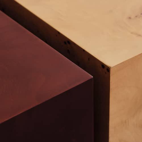 Table basse Burl bois naturel / 70 x 70 x H 30 cm - Tiroir - Ferm Living - Naturel - MDF, Placage en broussin certifié FSC