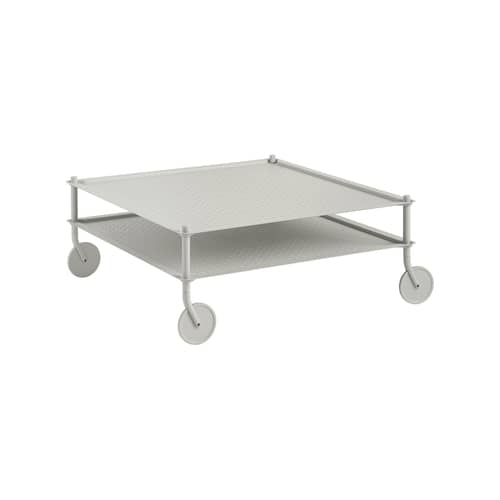 Table basse Flow métal gris / 95 x 95 x H 45 cm - Roulettes - Muuto - Gris - Acier gaufré
