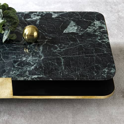 Tavolino Lounge pietra verde oro metallo / Marmo - 120 x 80 cm - RED Edition - ottone / Marmo verde - Faggio massiccio colorato, Marmo, Ottone massiccio