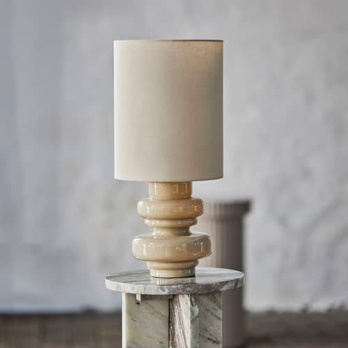 Tischleuchte Fabiola glas beige / H 51 cm - Bloomingville - Beige / Natürliches Leinen - Leinenstoff, mundgeblasenes Glas