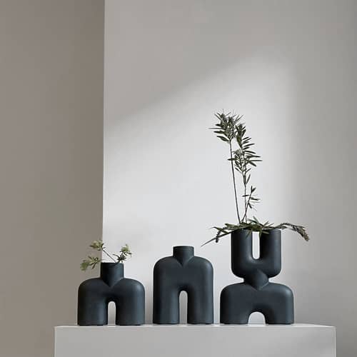 Vase Cobra Double Mini céramique noir / L 22 x H 28 cm - 101 COPENHAGEN - Noir - Céramique