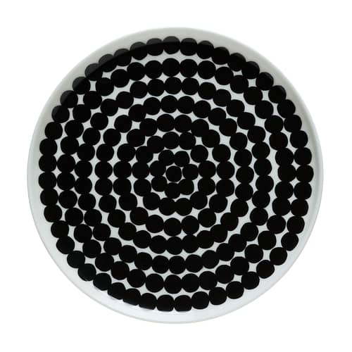 Assiette à dessert Räsymatto céramique blanc noir / Ø 20 cm - Marimekko - Räsymatto / Blanc & noir - Porcelaine
