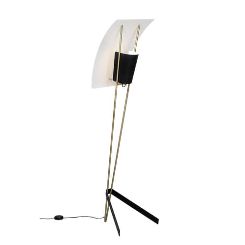 Lampadaire G30 métal blanc noir or / Réédition 1958, Pierre Guariche - SAMMODE STUDIO - Noir & blanc / Laiton - Acier laqué, Laiton brossé