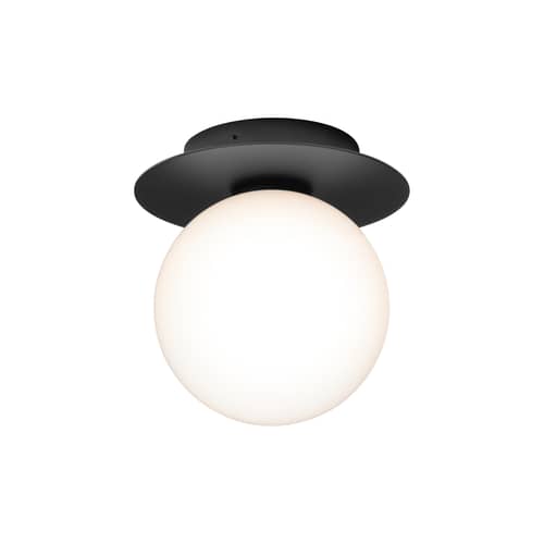 Applique d\'extérieur verre opalin Liila 1 OUTDOOR / Plafonnier - NUURA - Blanc opalin / Noir - Aluminium thermolaqué, Verre soufflé bouche