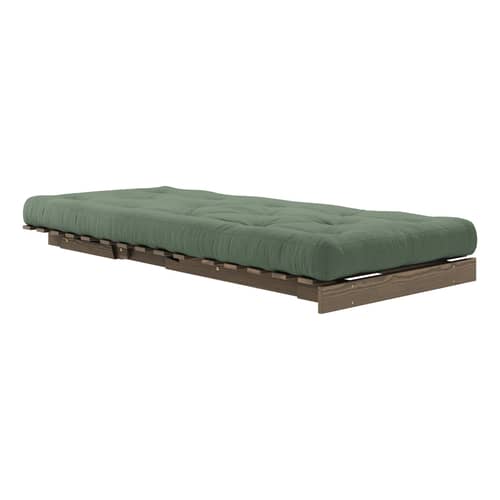 Fauteuil convertible Roots / Dormeuse & lit d\'appoint - 3 positions / Structure marron - KARUP DESIGN - Vert olive 756 / Bois marron - Fibres recyclées mélangées, Mousse, Pin massif certifié FSC laqué, Tissu