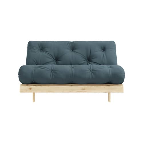 Schlafcouch Roots holz blau / B 140 cm - 3 Positionen / Struktur Pinie Klare Kiefer - KARUP DESIGN - Blau Petrolblau 757 / Hellblau Pinie - FSC-zertifiziertes Massivholz Kiefer, Gewebe, Recycelte Mischfasern, Schaumstoff