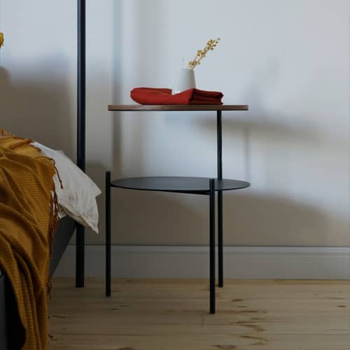 Table de chevet Tu bois marron / Ø 40 x H 52,5 cm - NOO.MA - Noyer - Acier, Placage de noyer