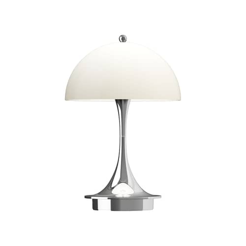 Panthella 160 Wireless rechargeable lamp plastic material beige / LED - Ø 16 cm - Louis Poulsen - Opaline beige / Base, legs Chromed - Polycarbonate