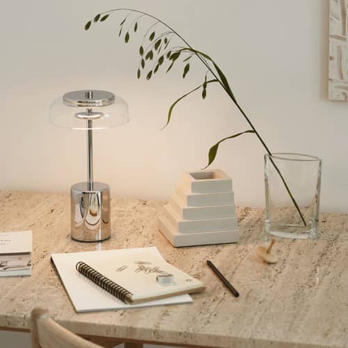Lampe extérieur sans fil rechargeable Blossi LED / H 26 cm - NUURA - Chromé / Transparent - Acrylic, Metal