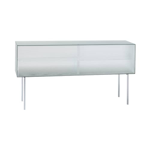 Buffet Commodore bas verre transparent / Verre quadrillé - L 180 x H 98 cm - Glas Italia - Translucide quadrillé / Pieds chromés - Métal chromé, Verre trempé