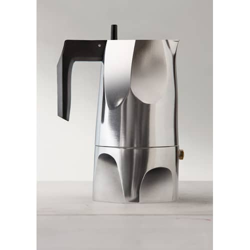 Cafetière italienne Ossidiana noir métal / 3 tasses - Alessi - 3 tasses / Acier & poignée noire - Fonte d\'aluminium, Résine thermoplastique