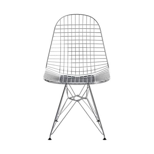 Wire Chair DKR Chair metal silver / By Charles & Ray Eames, 1951 - Vitra - Chromed (Black Furniture glides) - Chromed steel
