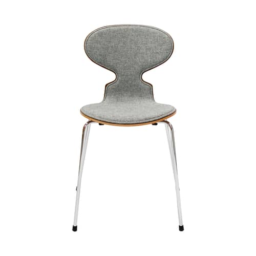 Chaise rembourrée Fourmi tissu gris / Empilable - Arne Jacobsen, 1952 - Fritz Hansen - Gris (tissu Hallingdal 130) / Coque noyer - Acier chromé, Mousse polyuréthane, Placage de noyer, Tissu