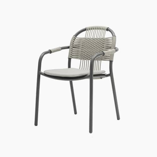 Fauteuil empilable Cleo / Corde polypropylène - Vincent Sheppard - Gris Fossile - Aluminium thermolaqué, Corde polypropylène