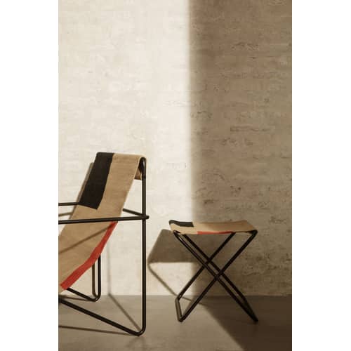 Fauteuil Desert tissu multicolore beige / Structure noire - Bouteilles plastique recyclées - Ferm Living - Métal noir / Toile Block - Acier thermolaqué, Tissu recyclé