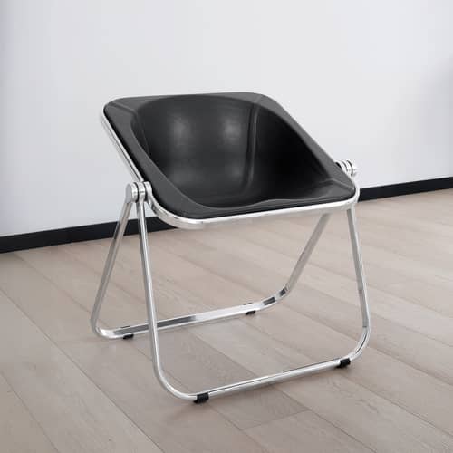Fauteuil pliant Plona cuir noir / Cuir - Giancarlo Piretti, 1970 - ANONIMA CASTELLI - Cuir noir - Aluminium poli, Cuir