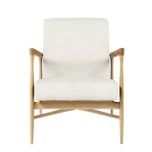 Fauteuil rembourré Floating tissu beige bois naturel / Tissu bouclé - Structure chêne - RED Edition - Beige (tissu bouclé) / Chêne - Chêne massif, Mousse HR, Tissu bouclette