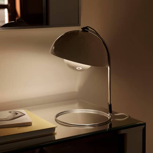 Lampe de table Flowerpot VP4 métal gris-beige / H 36 cm - By Verner Panton, 1968 - &tradition - Gris-beige - Acier