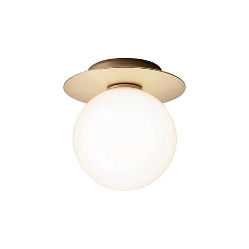 Applique salle de bains Liila 1 Medium / Plafonnier - Ø 14 cm - NUURA - Blanc (verre lisse) / Doré - Aluminium, Verre soufflé bouche
