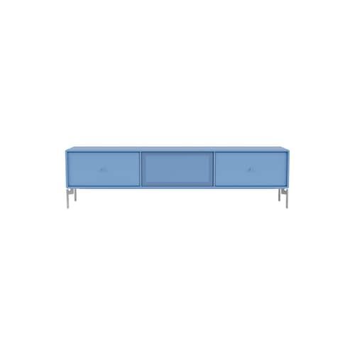 Meuble TV Octave V bois bleu / Avec pieds - L 138 x P 30 x H 36,6 cm - MONTANA - Azure 154 - Acier, Acier perforé, MDF laqué