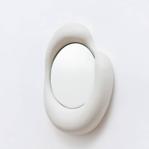 Miroir mural Ingres - Dominique céramique blanc /  L 88 x H 105 cm - Moustache - Blanc - Céramique émaillée, Verre