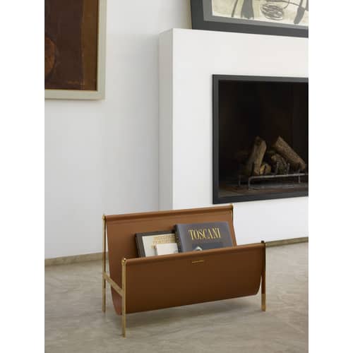 Porte-revues En Bois Et Cuir Vert Avec Incrustations – Vintage 1991