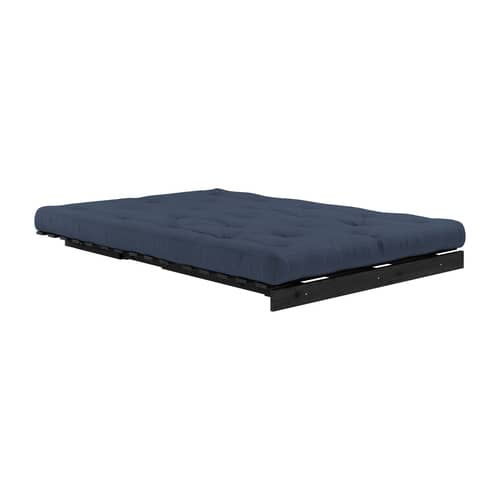 Schlafcouch Roots holz blau / B 140 cm - 3 Positionen / Schwarze Struktur - KARUP DESIGN - Blau Marineblau 737 / Schwarz - FSC-zertifizierte, lackierte Massivkiefer, Gewebe, Recycelte Mischfasern, Schaumstoff